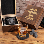 Personalized Legend Dad Whiskey Glass 4 Stones Wooden Box Set with Text and Coaster Father's Day Birthday Anniversary Gift for Dad Man