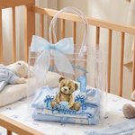 Osito de peluche personalizado con tema Bolsa de regalo transparente con nombre Año Lazo de la cinta y la tarjeta Fiesta de cumpleaños Decoración 1er Cumpleaños Baby Shower Regalo para el bebé