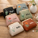 Porte monnaie en cuir PU personnalisé avec nom et fleur de naissance Multicolore Anniversaire Mariage Cadeau pour Maman Grand-mère Mariée