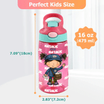 Gepersonaliseerde leuke cartoon professionele karakter 12 oz 16 oz waterfles met naam rietje en handvat terug naar school verjaardagscadeau voor kinderen