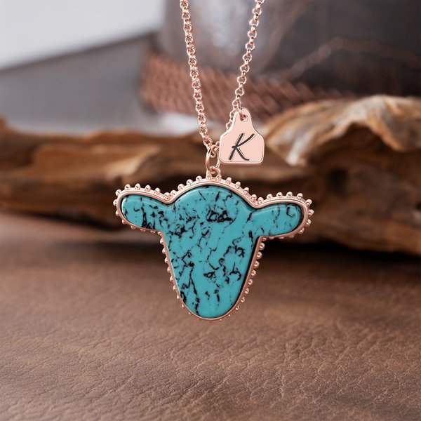 Personalized Western Cow Head Stone Necklace with Initial Pendant Exquisite Jewellery Birthday Anniversary Gift for Cowgirl Western Enthusiast
