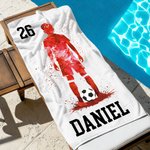 Personalisiertes Strandtuch mit Fußballspieler-Silhouette | mit Namen und Teamnummer | schnelltrocknend | Geburstag Geschenk für Fußballliebhaber