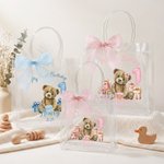 Osito de peluche personalizado con tema Bolsa de regalo transparente con nombre Año Lazo de la cinta y la tarjeta Fiesta de cumpleaños Decoración 1er Cumpleaños Baby Shower Regalo para el bebé