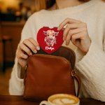 Personalisierte Geburt Blume Hochland Kuh kompaktes Herz rundes Quadrat Make-up-Spiegel mit Namen Geburtstag Jahrestag Geschenk für Frauen