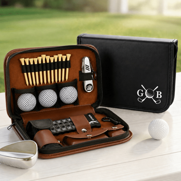 Personalised Classic Golf Pattern Golf Organizer Pouch and Golf Tools Set with Name Daily Use Father's Day Birthday Gift for Golf Lovers