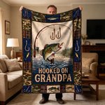 Personalised Retro Hooked on Grandpa Soft Throw Blanket Home Decor Father's Day Birthday Gift for Grandpa