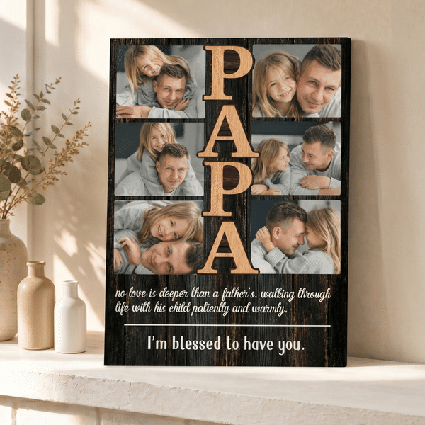 Personalised 6 Photos Giclee Canvas Prints with Text Home Decor Ship from USA Father’s Day Gift for Dad Grandpa