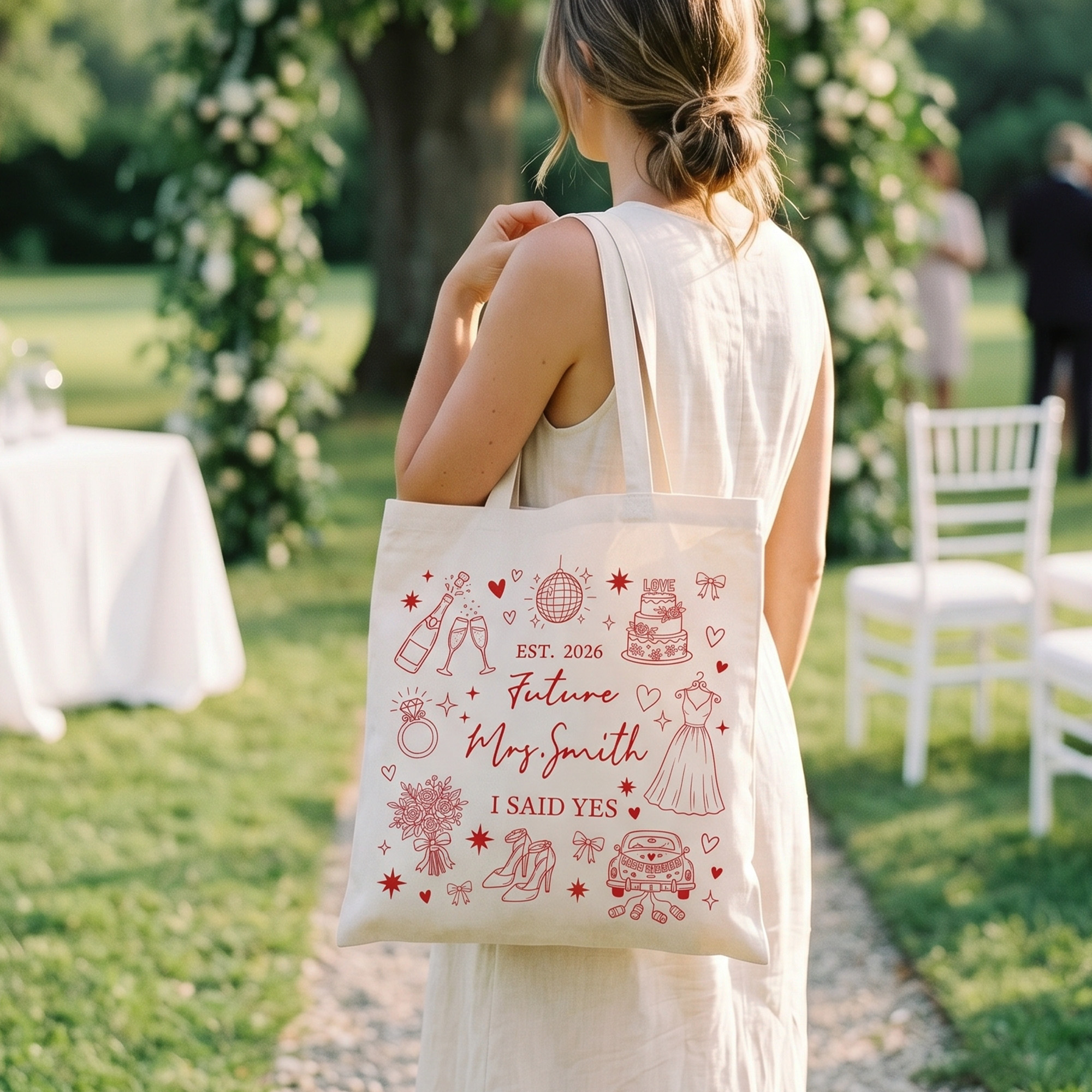 Personalised Wedding Elements Canvas Tote Bag with Texts and Year ...