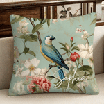 Personalizzato Chinoiserie Fiore e Uccello Pittura morbido cuscino copertina con nome Camera Decor Regalo di compleanno per la famiglia amico