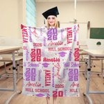 Personalized Colorful 2026 Graduation Hat Soft Throw Blanket with Name and School Name Home Decor Graduation Gift for Graduates