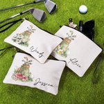 Personalized Birth Flower Golf Cosmetic Bag with Name Travel Accessory Anniversary Birthday Gift for Women Golf Lovers