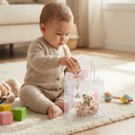 Osito de peluche personalizado con tema Bolsa de regalo transparente con nombre Año Lazo de la cinta y la tarjeta Fiesta de cumpleaños Decoración 1er Cumpleaños Baby Shower Regalo para el bebé