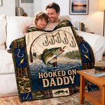 Personalised Retro Hooked on Grandpa Soft Throw Blanket Home Decor Father's Day Birthday Gift for Grandpa