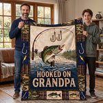 Personalised Retro Hooked on Grandpa Soft Throw Blanket Home Decor Father's Day Birthday Gift for Grandpa