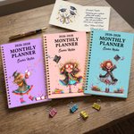 Personalized Cartoon Graduate Girl 2026-2028 Planner Spiral A5 Notebook with Year and Name Graduation Birthday Gift for Graduates