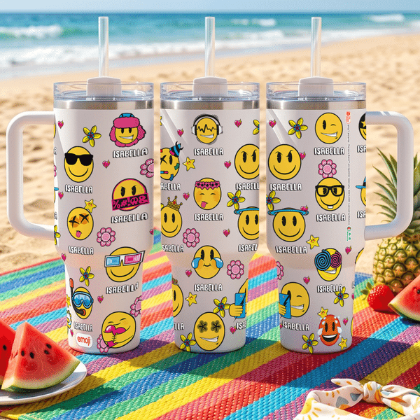 Gepersonaliseerde Speelse emoji Scène 40 oz Tumbler met Naam Dagelijks Gebruik Verjaardagscadeau voor Vrienden Kantoormedewerkers | Callie × emoji ™