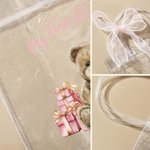 Osito de peluche personalizado con tema Bolsa de regalo transparente con nombre Año Lazo de la cinta y la tarjeta Fiesta de cumpleaños Decoración 1er Cumpleaños Baby Shower Regalo para el bebé