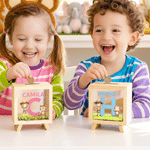 Personalized Cartoon Kid Safari Animal Wooden Money Box Piggy Bank with Name and Initial Daily Use Birthday Gift for Boys Girls Kids