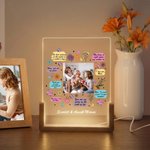 Personalised Photo Acrylic LED Night Light with Name and Wooden Base Home Decor Birthday Anniversary Thanksgiving Gift for Mother Grandma