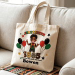Personalised Juneteenth 1865 Cartoon Black Boy Girl Character Balloon Canvas Tote Bag with Name Black Independence Day Juneteenth Gift for Boys Girls