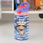 Gepersonaliseerde leuke cartoon professionele karakter 12 oz 16 oz waterfles met naam rietje en handvat terug naar school verjaardagscadeau voor kinderen