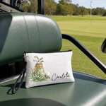 Personalized Birth Flower Golf Cosmetic Bag with Name Travel Accessory Anniversary Birthday Gift for Women Golf Lovers