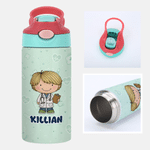 Gepersonaliseerde leuke cartoon professionele karakter 12 oz 16 oz waterfles met naam rietje en handvat terug naar school verjaardagscadeau voor kinderen