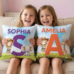 Gepersonaliseerd Waterverf Wild Animal Cartoon Character Soft Pillow Cover met Naam Nursery Decor Verjaardagscadeau voor kinderen dierenliefhebbers