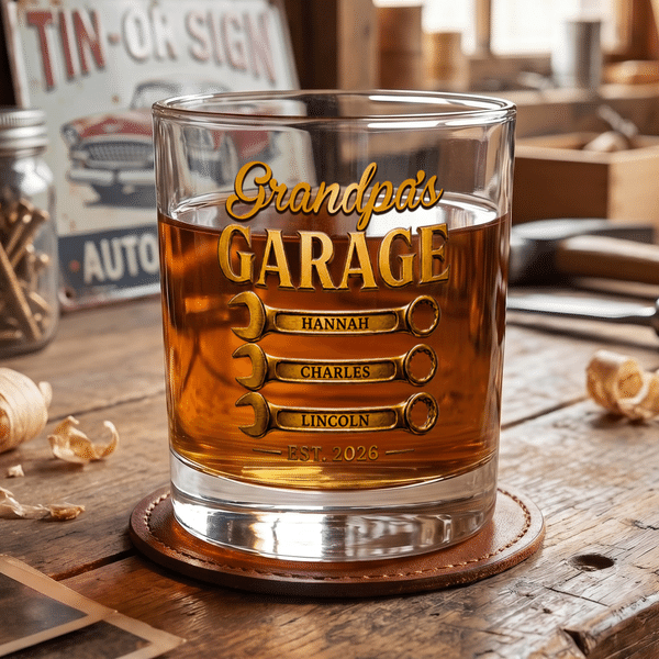 Personalizado Garage Screwdriver Diseño 10 oz Rock Whisky Glass con Nombre Título y Año Día del Padre Aniversario Cumpleaños Regalo para Papá Marido