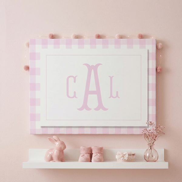 Personalized Minimalist Checkered Monogram Canvas Prints Wall Art Nursery Decor Ship from USA Housewarming Baptism Gift for New Parents