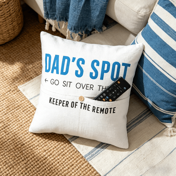 Personalized Go Sit Over There Multicolour Text Soft Throw Pillow Cover with Remote Pocket Birthday Father's Day Housewarming Gift for Dad Family