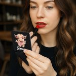 Personalisierte Geburt Blume Hochland Kuh kompaktes Herz rundes Quadrat Make-up-Spiegel mit Namen Geburtstag Jahrestag Geschenk für Frauen