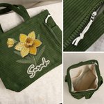 Henkilökohtainen Applique Patch Style Syntymä Kukka nimi Suuri kapasiteetti Corduroy Kangaskassi Päivittäinen käyttö Syntymäpäivä Matkailu Valmistuminen lahja hänelle