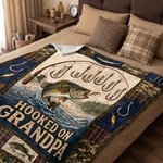 Personalised Retro Hooked on Grandpa Soft Throw Blanket Home Decor Father's Day Birthday Gift for Grandpa