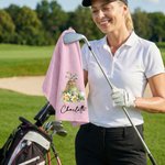 Personalised Golf Birth Flower Classic Quick Dry Waffle Golf Towel with Name and Carabiner Clip Sport Team Birthday Gift for Golf Player Lover Woman
