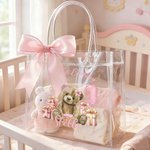 Osito de peluche personalizado con tema Bolsa de regalo transparente con nombre Año Lazo de la cinta y la tarjeta Fiesta de cumpleaños Decoración 1er Cumpleaños Baby Shower Regalo para el bebé