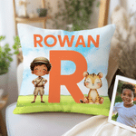 Gepersonaliseerd Waterverf Wild Animal Cartoon Character Soft Pillow Cover met Naam Nursery Decor Verjaardagscadeau voor kinderen dierenliefhebbers