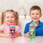 Gepersonaliseerde leuke cartoon professionele karakter 12 oz 16 oz waterfles met naam rietje en handvat terug naar school verjaardagscadeau voor kinderen