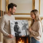 Gepersonaliseerd zwart-wit fotodoek met naam en jaar muur Displays Home Decor Verjaardagscadeau voor echtpaar Newlywed