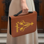 Personalized Prayer Gestures Cross PU Leather Bible Cover with Name Church Birthday Gift for Christian Friend