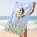 Personalised Birth Flower Fairy Quick Dry Oversized Beach Towel with Name Beach Party Summer Vacation Gift for Kids Women