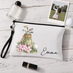 Personalized Birth Flower Golf Cosmetic Bag with Name Travel Accessory Anniversary Birthday Gift for Women Golf Lovers