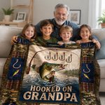 Personalised Retro Hooked on Grandpa Soft Throw Blanket Home Decor Father's Day Birthday Gift for Grandpa