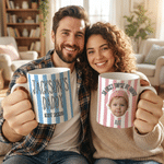 Tazza di ceramica personalizzata con foto del bambino a strisce da 11 oz 15 oz con nome, anno e testo Regalo di compleanno per la festa del papà per la famiglia del nuovo papà