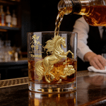 Personalized Chinese-Style Horse 10 oz Rock Whiskey Glass with Name and Auspicious Words Anniversary Birthday Gift for Man Whiskey Enthusiast