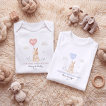 Personalised Cartoon Rabbit 100% Cotton Baby Bodysuit Romper Bib Booties Set with Text and Year First Mother's Day Gift for Newborn Baby