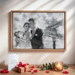 Gepersonaliseerd zwart-wit fotodoek met naam en jaar muur Displays Home Decor Verjaardagscadeau voor echtpaar Newlywed