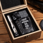 Personalized Legend Dad Whiskey Glass 4 Stones Wooden Box Set with Text and Coaster Father's Day Birthday Anniversary Gift for Dad Man