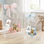 Osito de peluche personalizado con tema Bolsa de regalo transparente con nombre Año Lazo de la cinta y la tarjeta Fiesta de cumpleaños Decoración 1er Cumpleaños Baby Shower Regalo para el bebé