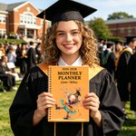 Personalized Cartoon Graduate Girl 2026-2028 Planner Spiral A5 Notebook with Year and Name Graduation Birthday Gift for Graduates
